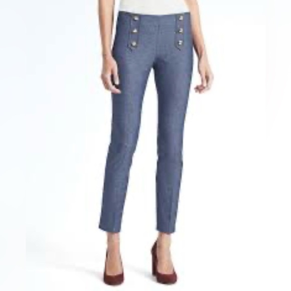 Banana Republic Sloan Skinny-Fit Sailor Ankle Pant Blue texture Ankle Size 2 - Picture 1 of 13